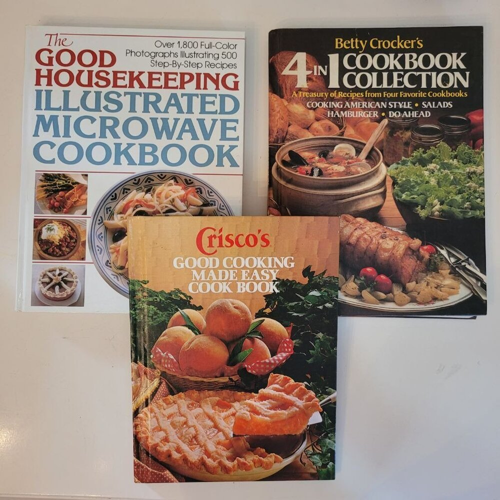 Set of 3 Hardcover Books Crisco Betty Crocker 4 in 1 Good Housekeeping Microwave